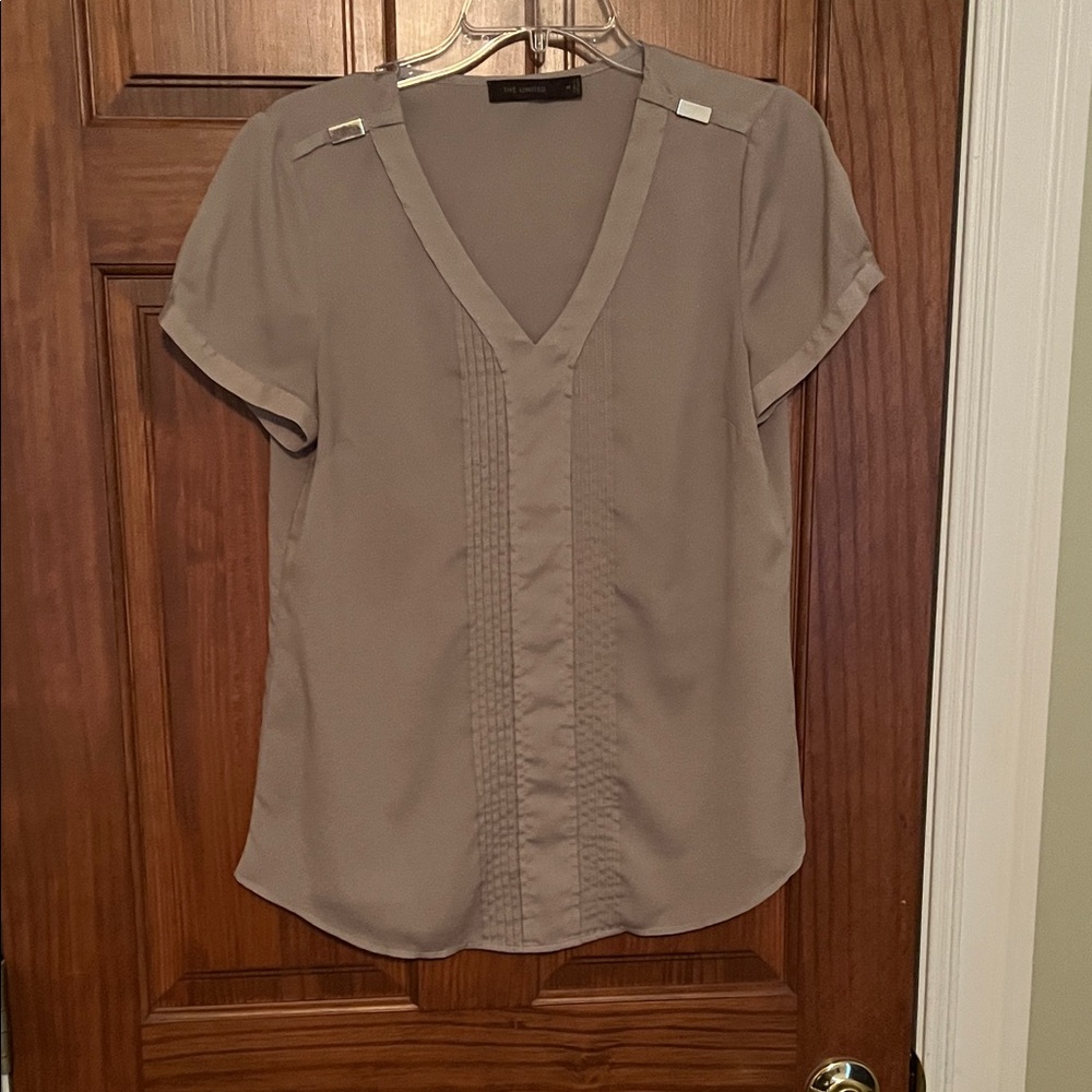 Taupe V-Neck Blouse